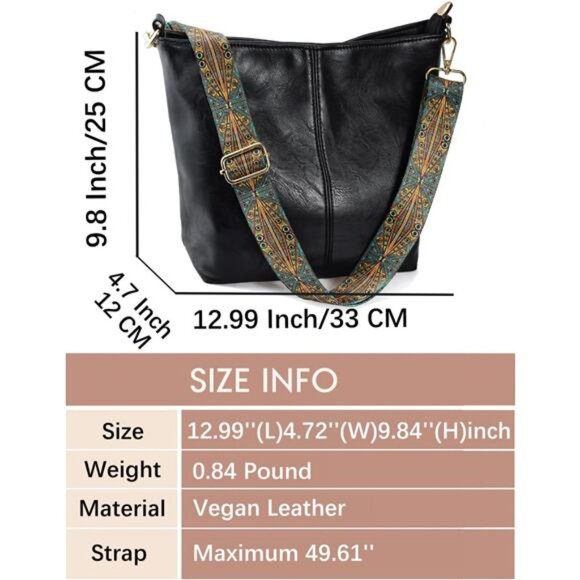 Hobo Bags Vegan Leather Crossbody Bag Guitar Strap Shoulder Purses with Zipper - Picture 6 of 6